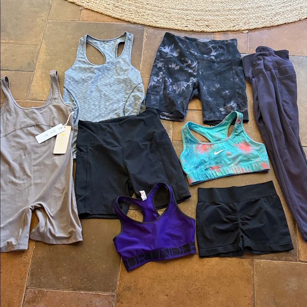 Lot of 8 Athletic Workout Gym Shorts, Leggings Tops Nike Zella Under Armour S